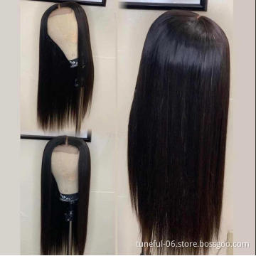 China Natural Color Long Swiss Lace Straight Hair Wig For Black Women 100% Raw Indian Human Hair Lace Front Wig Vendor